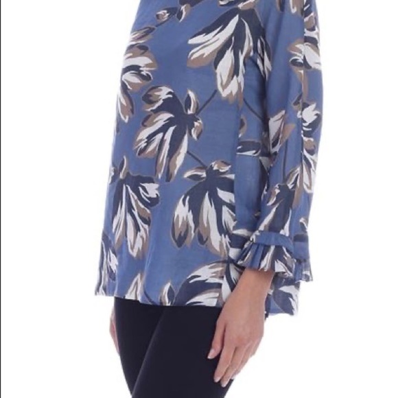 S MaxMara Blue Eleonor Ramie Floral blouse Size 12 - Picture 2 of 8